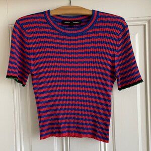 Proenza Schouler Ribbed Striped Silk/Cashmere Knit Top - Black Label - Size M